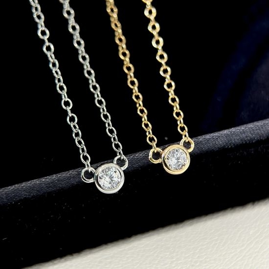 Tiffany & Co. Single Diamond Stackable Silver Necklace