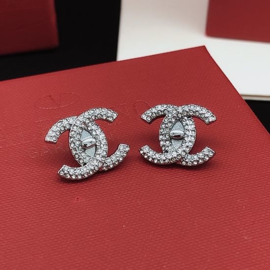 Chanel Silver Button Design Stud Earrings