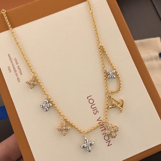 Louis Vuitton LV Layered Floral Pendant Necklace Adjustable Chain