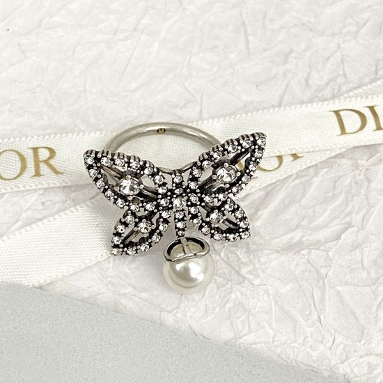 Christian Dior CD Silver Butterfly Pearl Ring