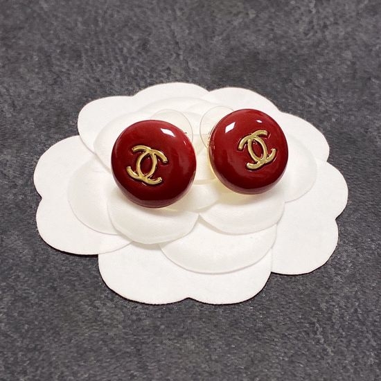 Chanel Red Agate Simple Design Stud Earrings