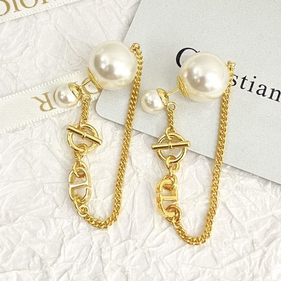 Christian Dior CD Double Pearl Tassel Drop Earrings