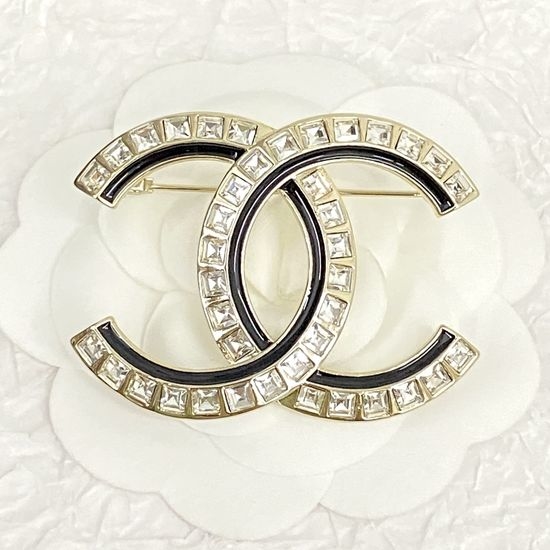 Chanel Black Rhinestone Decor Layered Brooch