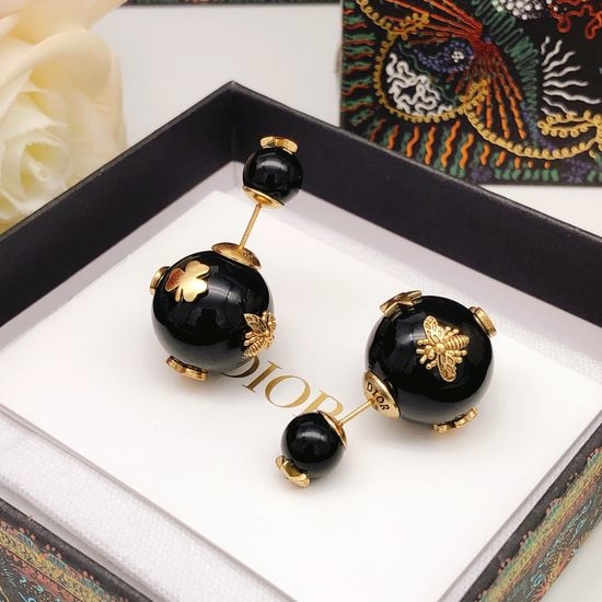 Christian Dior CD Black Pearl Stud Earrings Brass Material
