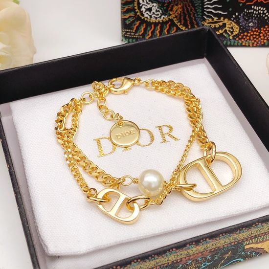 Christian Dior CD Double Layered Brass Bracelet