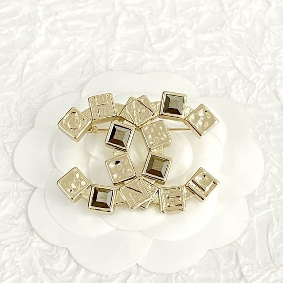 Chanel Textured Square Rhinestone Metal Brooch