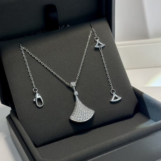 Bvlgari Full Diamond Fan Shape Pendant Necklace