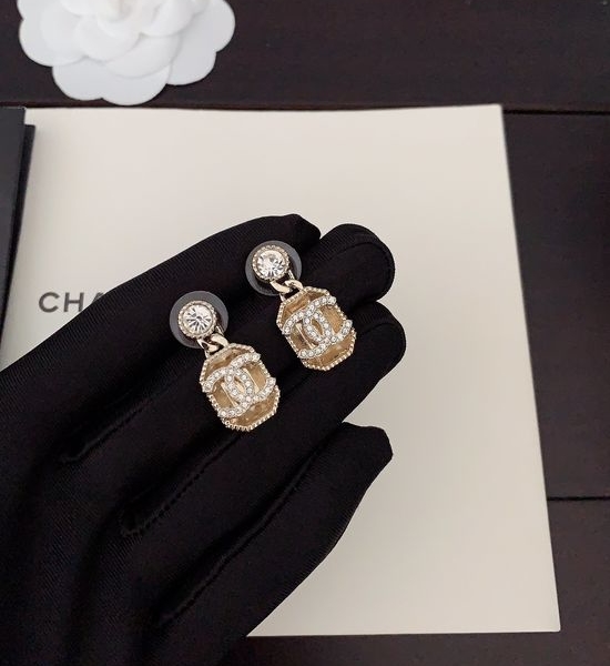 Chanel Square Crystal Rhinestone Earrings