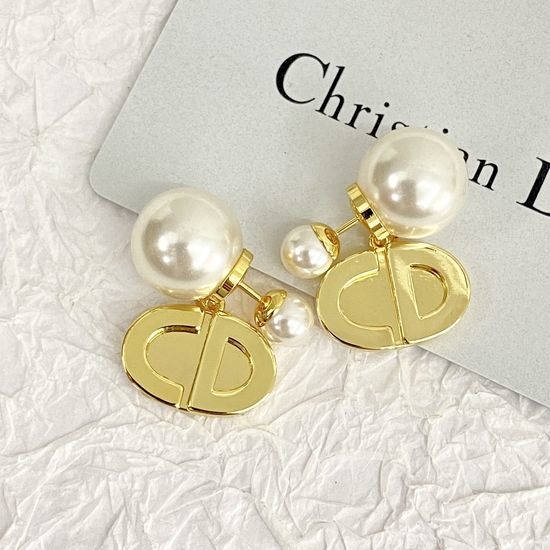 Christian Dior CD Double Bead Coin Hoop Earrings