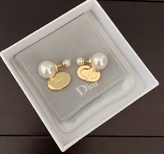 Christian Dior CD Different Size Pearl Drop Earrings