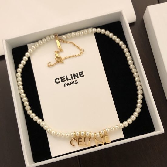 CELINE Pearl Letter Pendant Necklace