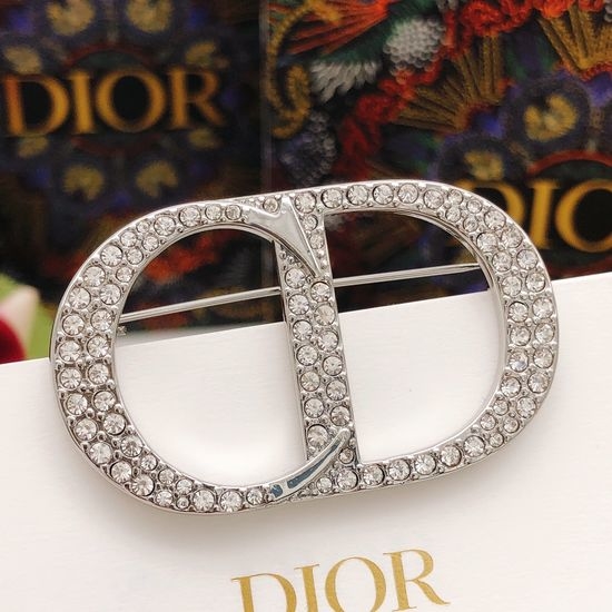 Christian Dior CD Silver Rhinestone Letter Brooch