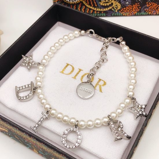Christian Dior CD Silver Pearl Letter Bracelet