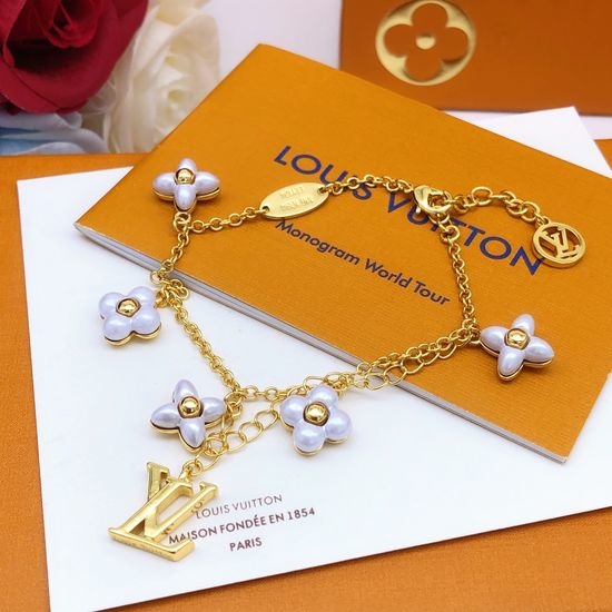 Louis Vuitton LV Flower White Bracelet Premium Brass Material