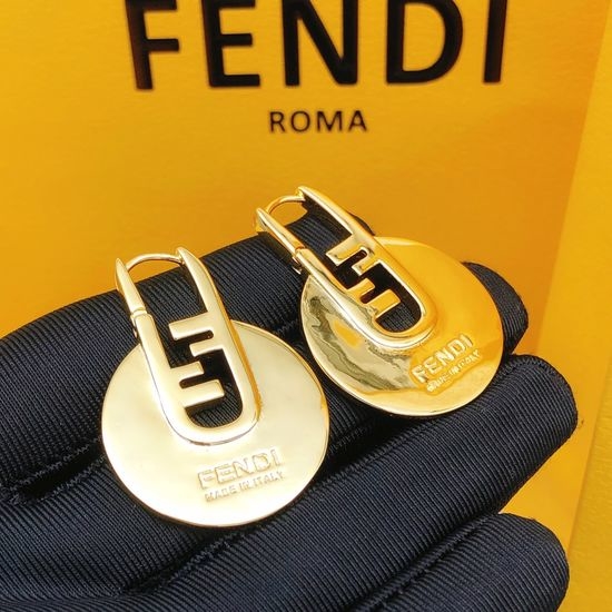 Fendi Round Hoop Earrings Classic Brass Jewelry