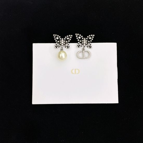 Christian Dior CD Butterfly Full Diamond Pearl Earrings