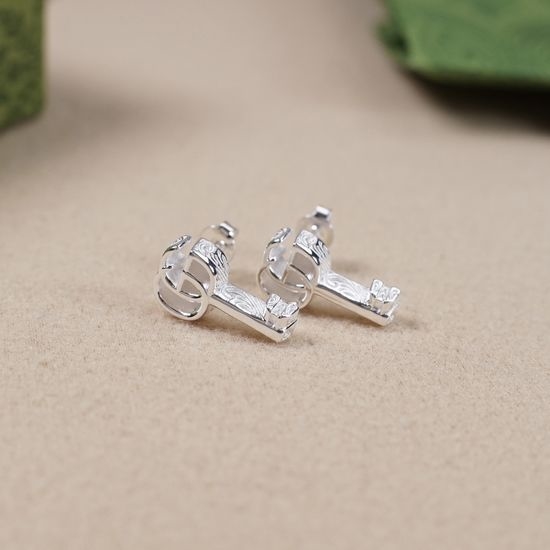 Gucci Silver Key Shape Engraved Stud Earrings