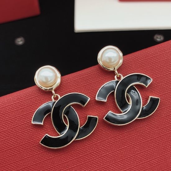 Chanel Brass Enamel Black Stud Earrings