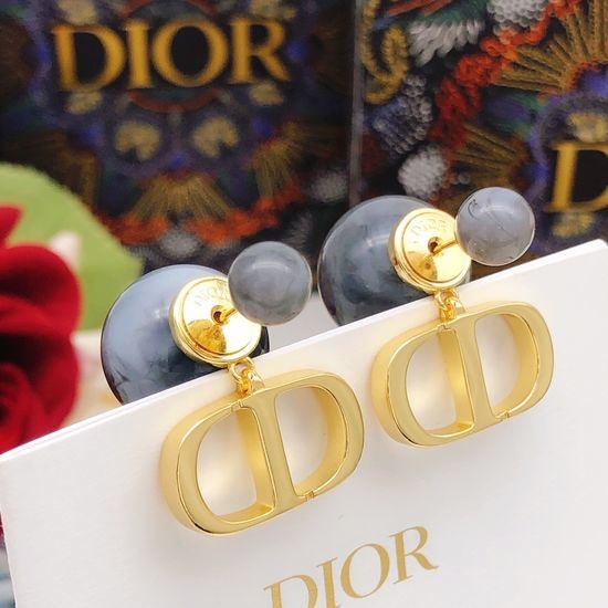 Christian Dior CD Grey Pearl Elegant Stud Earrings