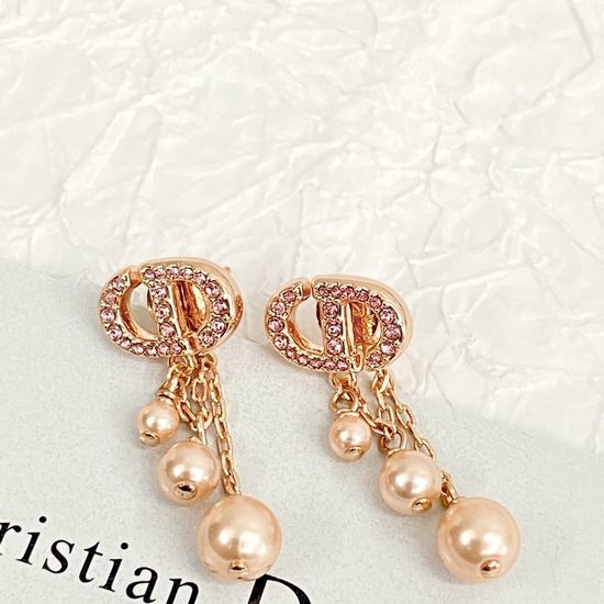 Christian Dior CD Rose Gold Diamond Tassel Pearl Earrings