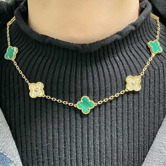 Van Cleef & Arpels VCA Natural Malachite Diamond Necklace