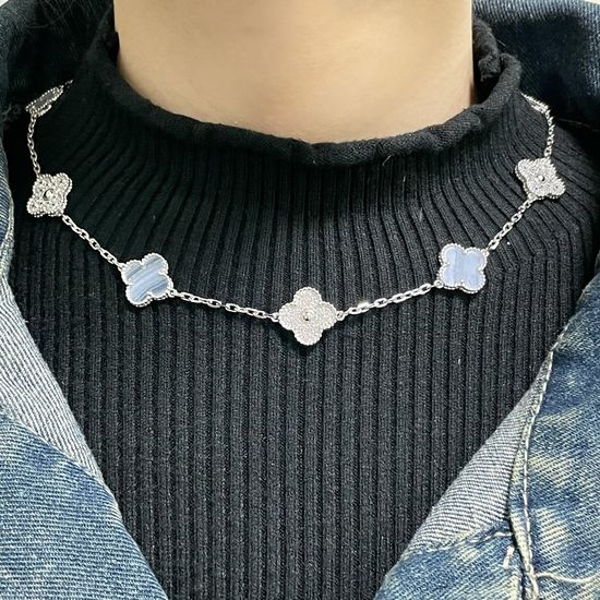 Van Cleef & Arpels VCA Chalcedony Diamond Clover Necklace