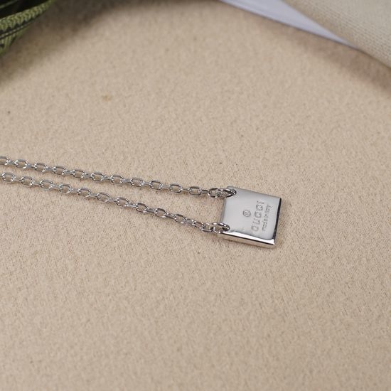 Gucci Sterling Silver Polished Square Pendant Necklace