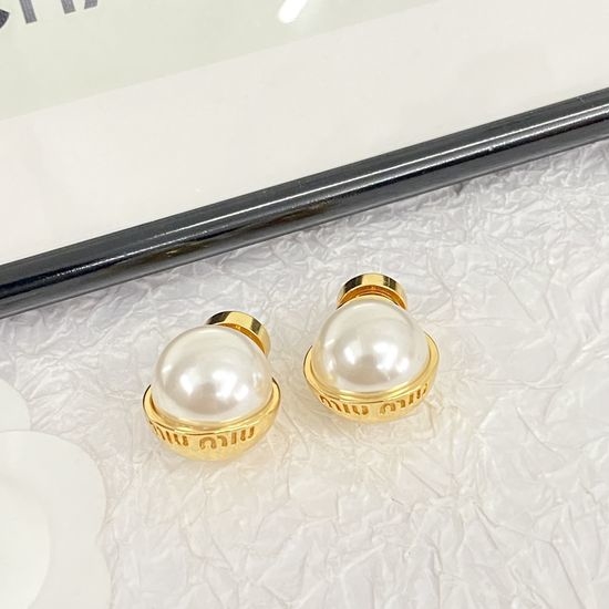 Miu Miu Half Pearl Half Metal Stud Earrings
