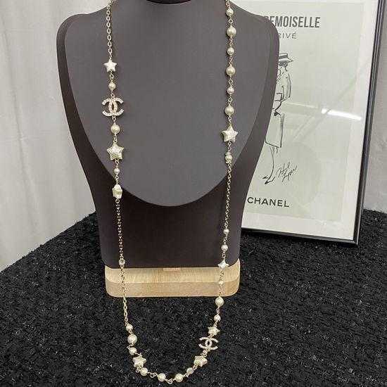 Chanel Rhinestone Pearl Pendant Long Necklace