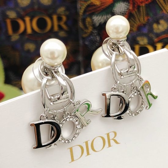 Christian Dior CD Pearl Diamond Inlaid Ear Clips Brass
