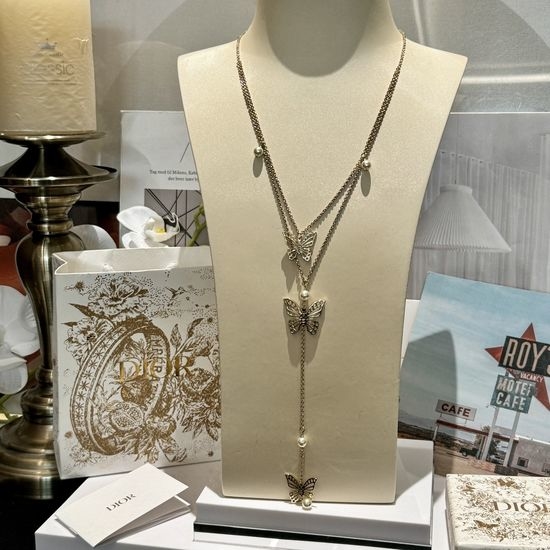 Christian Dior CD Butterfly Double Layer Necklace Resin Beads