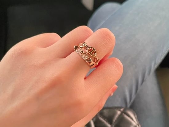 Hermes Stacked Buckle Inlaid Zircon Ring