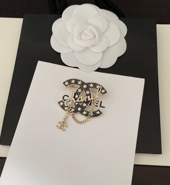 Chanel Chain Brooch with Logo Accent Brass Made