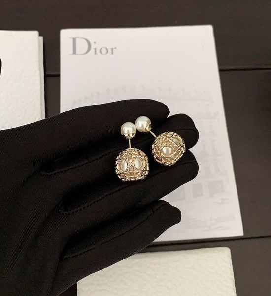 Christian Dior CD Hollow Out Pearl Stud Earrings
