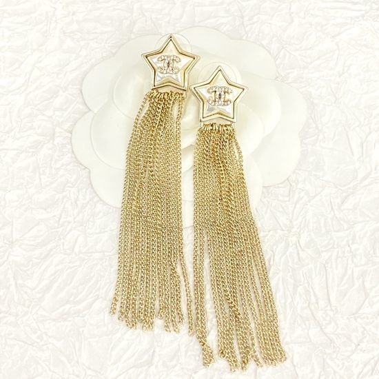 Chanel Star Tassel Chain Dangling Earrings
