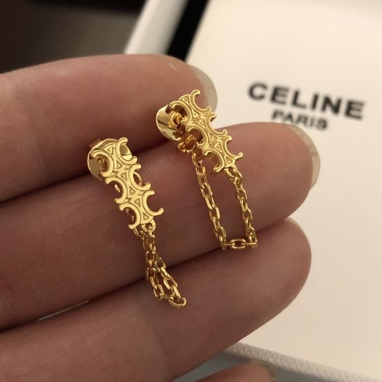 Celine Gold Brass Chain Stud Earrings