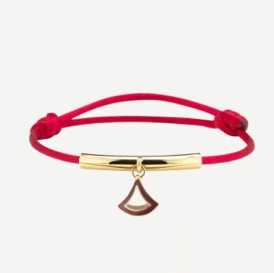 Bvlgari Adjustable Enamel Fan Charm Red String Bracelet