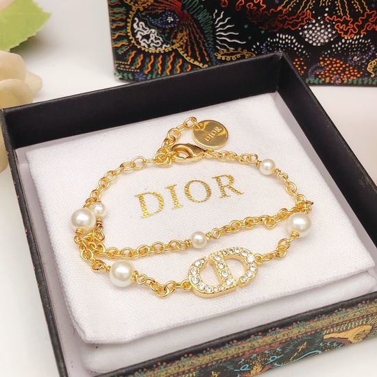 Christian Dior CD Double Layer Brass Chain Bracelet