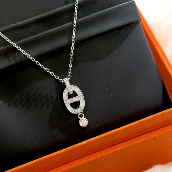 Hermes Sterling Silver Pig Nose Pendant Necklace