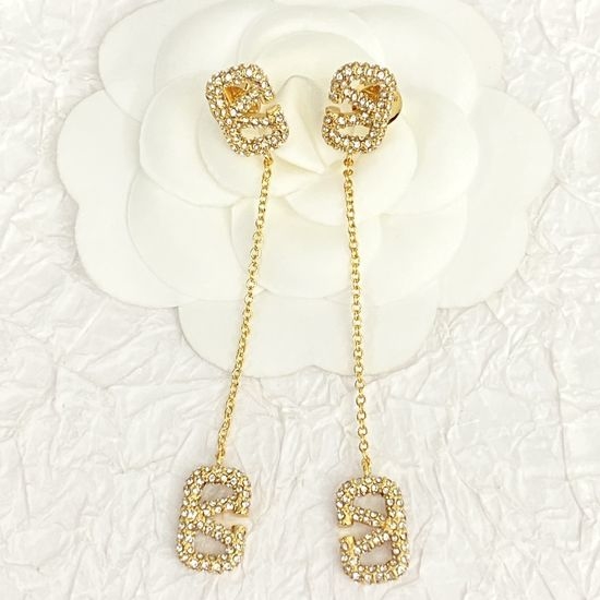 Valentino Rhinestone Pendant Gold Drop Earrings