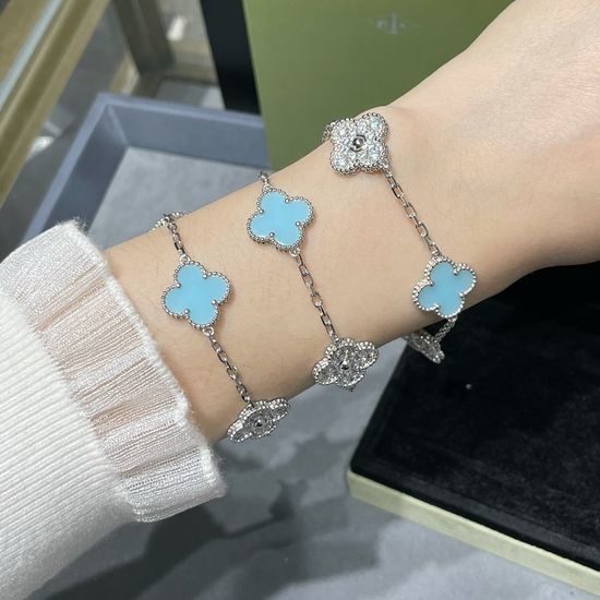 Van Cleef & Arpels VCA Blue Ceramic Four Leaf Clover Bracelet
