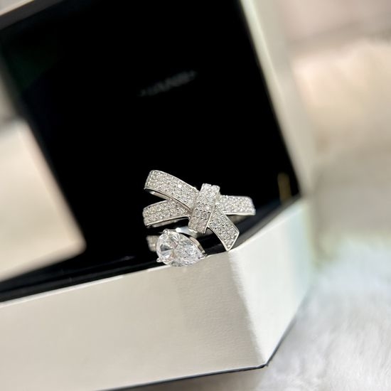 Chanel Silver Ring with Diamond Bowknot Accent