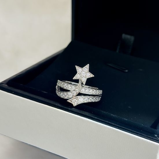 Chanel Heavy Silver Meteor Ring with High Carbon Diamonds