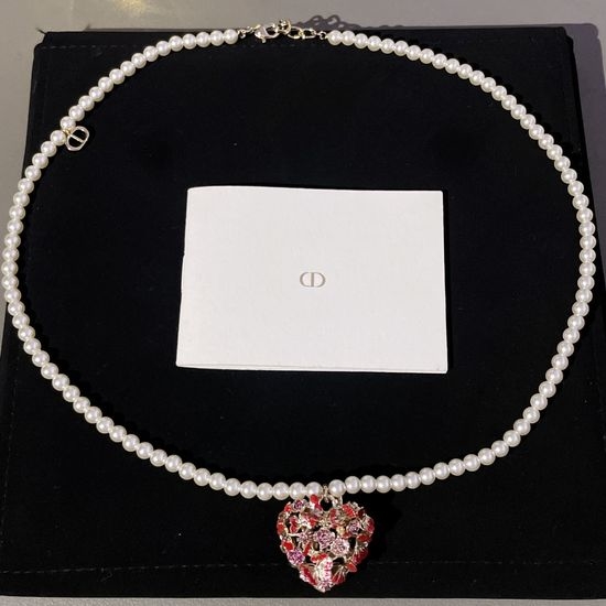 Christian Dior CD Stereoscopic Heart Pearl Necklace