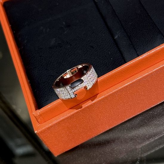 Hermes Full Diamond Classic Silver Ring
