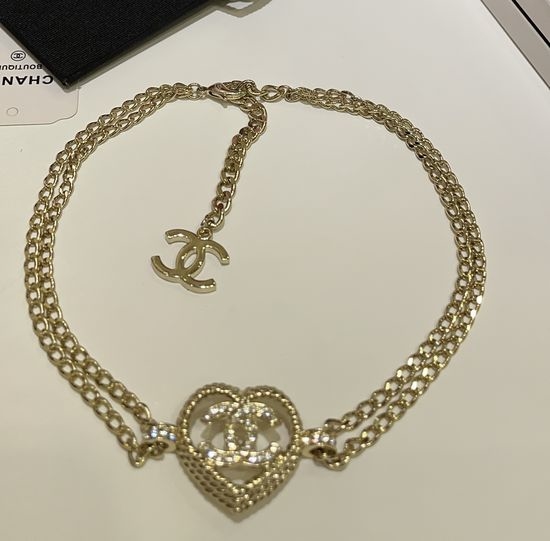 Chanel Double C Hollow Heart Choker Necklace