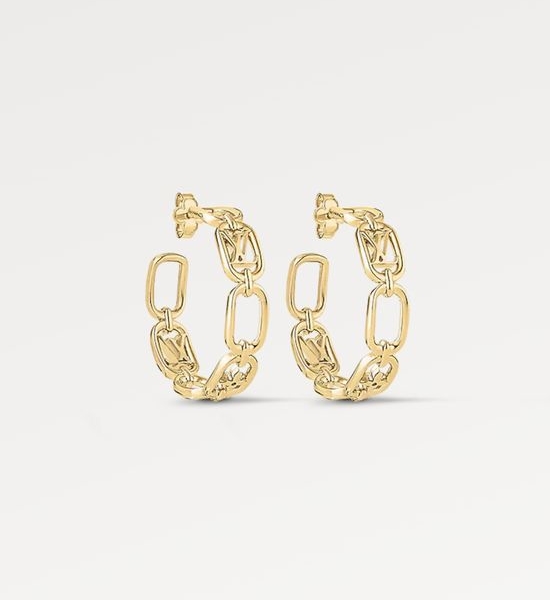 Louis Vuitton LV Chain Link Flower Engraved Earrings Chic Accessory