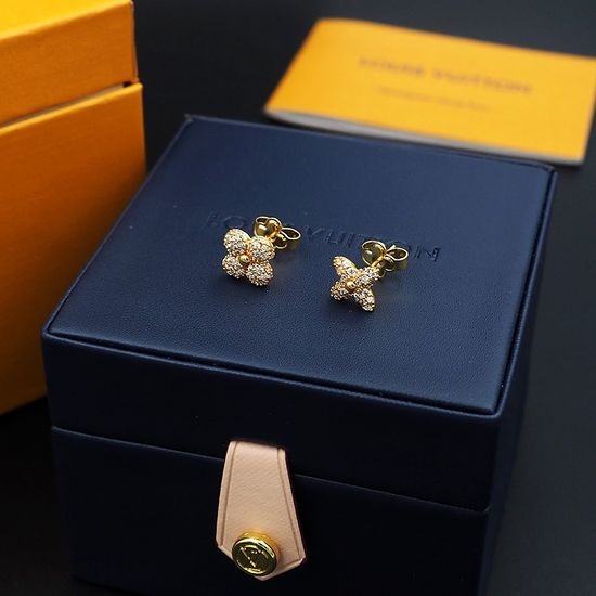 Louis Vuitton LV Rhinestone Letter Floral Stud Earrings