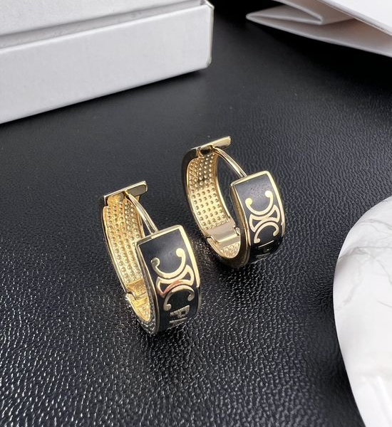 Celine Black Enamel Hoop Earrings Classic Jewelry