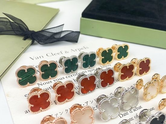 Van Cleef & Arpels VCA Clover Stud Earrings with Natural Gemstone